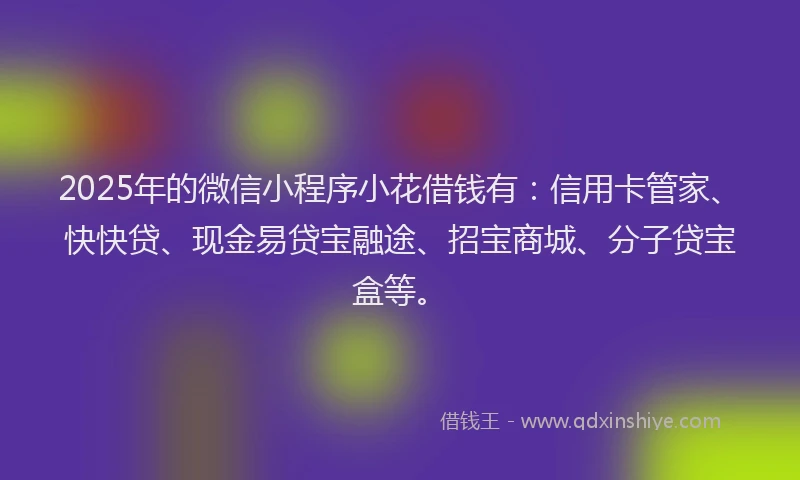 2025年的微信小程序小花借钱有：信用卡管家、快快贷、现金易贷宝融途、招宝商城、分子贷宝盒等。