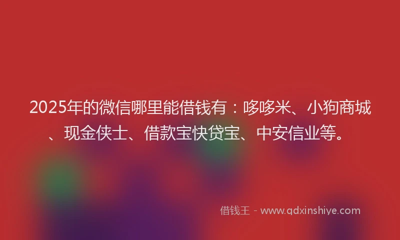 2025年的微信哪里能借钱有：哆哆米、小狗商城、现金侠士、借款宝快贷宝、中安信业等。