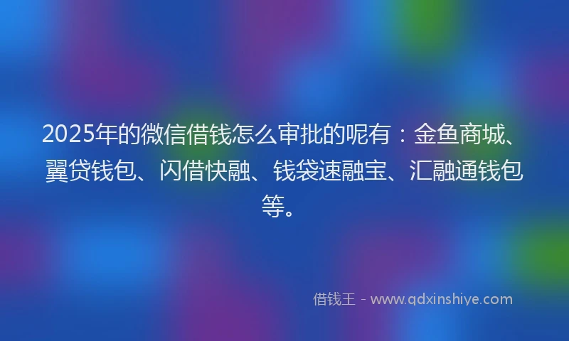2025年的微信借钱怎么审批的呢有：金鱼商城、翼贷钱包、闪借快融、钱袋速融宝、汇融通钱包等。