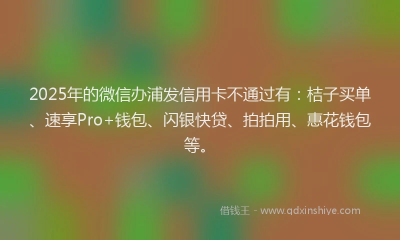 2025年的微信办浦发信用卡不通过有：桔子买单、速享Pro+钱包、闪银快贷、拍拍用、惠花钱包等。