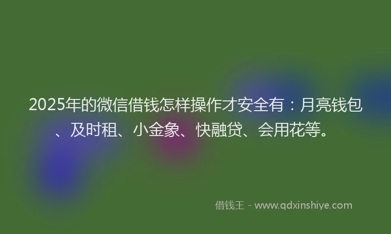 2025年的微信借钱怎样操作才安全有：月亮钱包、及时租、小金象、快融贷、会用花等。