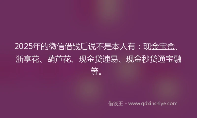 2025年的微信借钱后说不是本人有：现金宝盒、浙享花、葫芦花、现金贷速易、现金秒贷通宝融等。