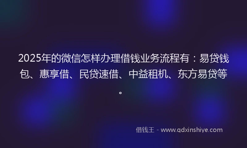 2025年的微信怎样办理借钱业务流程有：易贷钱包、惠享借、民贷速借、中益租机、东方易贷等。