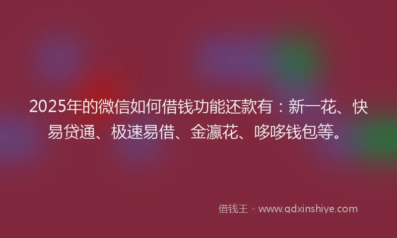 2025年的微信如何借钱功能还款有：新一花、快易贷通、极速易借、金瀛花、哆哆钱包等。