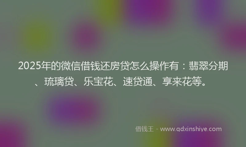 2025年的微信借钱还房贷怎么操作有：翡翠分期、琉璃贷、乐宝花、速贷通、享来花等。