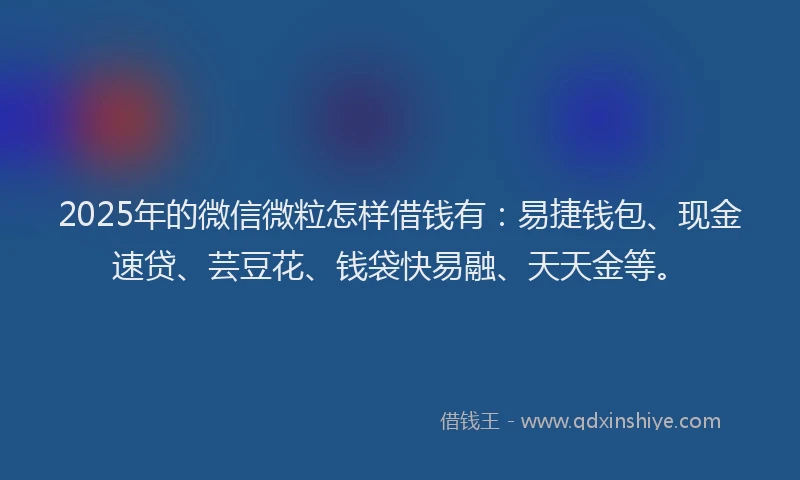 2025年的微信微粒怎样借钱有：易捷钱包、现金速贷、芸豆花、钱袋快易融、天天金等。