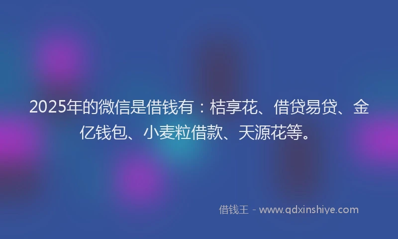 2025年的微信是借钱有：桔享花、借贷易贷、金亿钱包、小麦粒借款、天源花等。