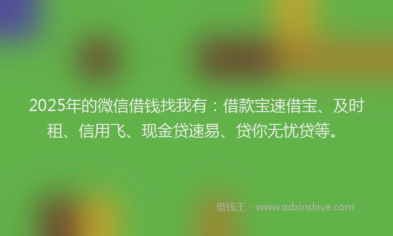 2025年的微信借钱找我有：借款宝速借宝、及时租、信用飞、现金贷速易、贷你无忧贷等。