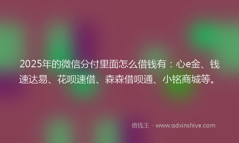 2025年的微信分付里面怎么借钱有：心e金、钱速达易、花呗速借、森森借呗通、小铭商城等。