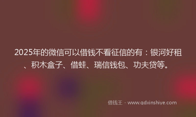 2025年的微信可以借钱不看征信的有：银河好租、积木盒子、借蛙、瑞信钱包、功夫贷等。