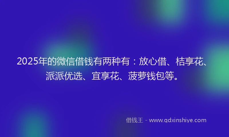 2025年的微信借钱有两种有：放心借、桔享花、派派优选、宜享花、菠萝钱包等。