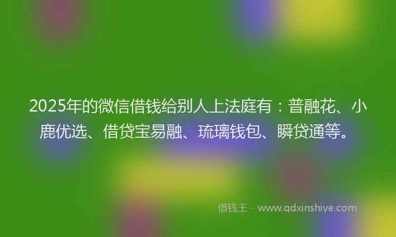 2025年的微信借钱给别人上法庭有：普融花、小鹿优选、借贷宝易融、琉璃钱包、瞬贷通等。