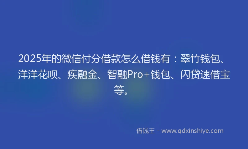 2025年的微信付分借款怎么借钱有：翠竹钱包、洋洋花呗、疾融金、智融Pro+钱包、闪贷速借宝等。
