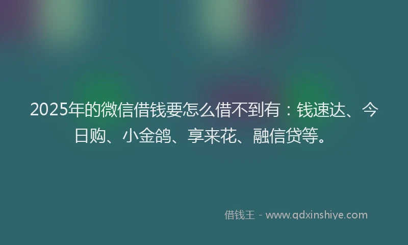 2025年的微信借钱要怎么借不到有：钱速达、今日购、小金鸽、享来花、融信贷等。