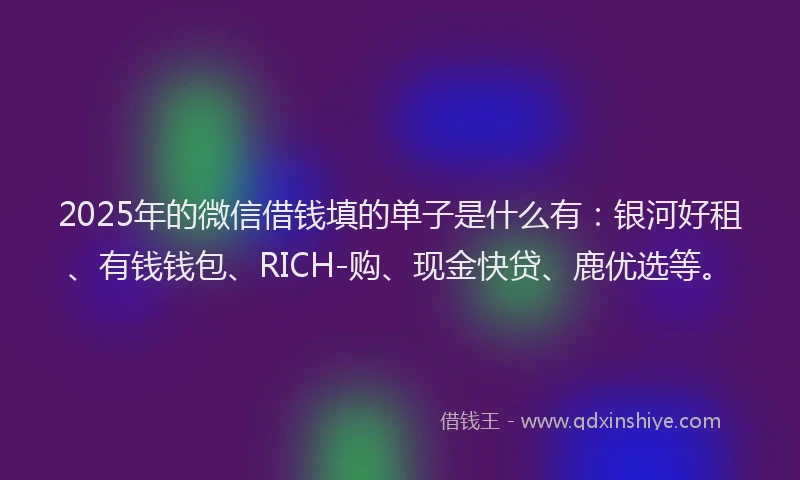 2025年的微信借钱填的单子是什么有：银河好租、有钱钱包、RICH-购、现金快贷、鹿优选等。