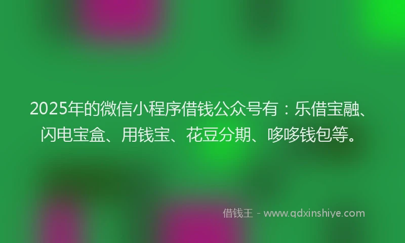 2025年的微信小程序借钱公众号有：乐借宝融、闪电宝盒、用钱宝、花豆分期、哆哆钱包等。