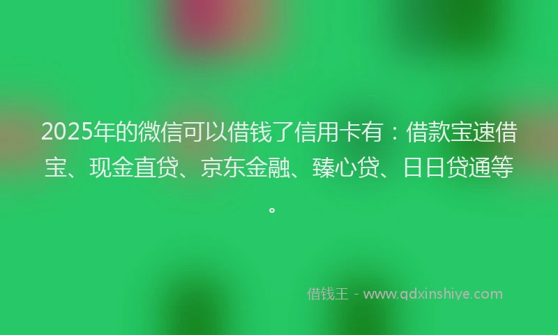 2025年的微信可以借钱了信用卡有：借款宝速借宝、现金直贷、京东金融、臻心贷、日日贷通等。