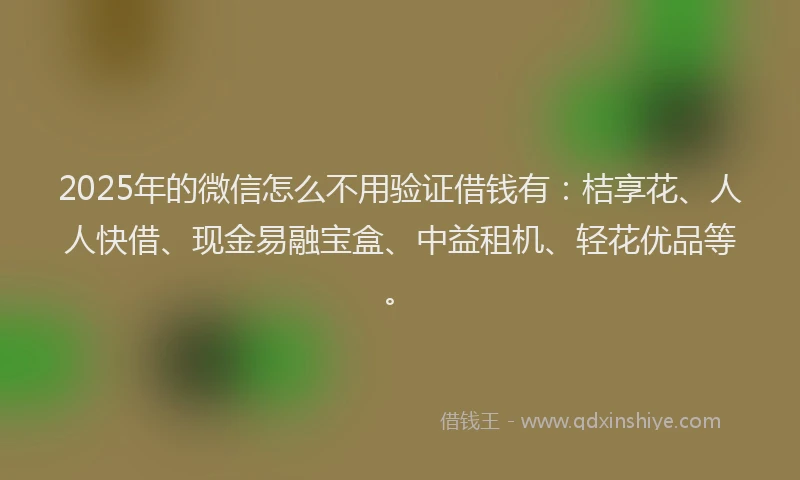 2025年的微信怎么不用验证借钱有：桔享花、人人快借、现金易融宝盒、中益租机、轻花优品等。