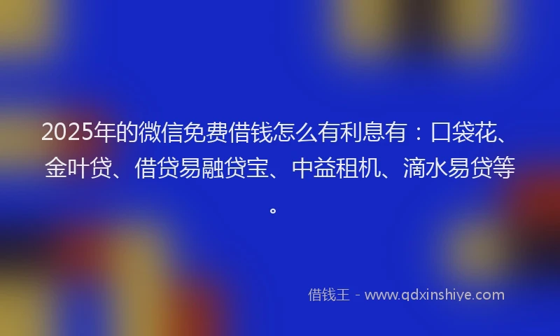 2025年的微信免费借钱怎么有利息有：口袋花、金叶贷、借贷易融贷宝、中益租机、滴水易贷等。