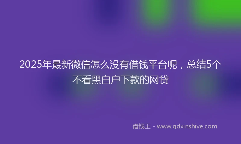 2025年最新微信怎么没有借钱平台呢，总结5个不看黑白户下款的网贷