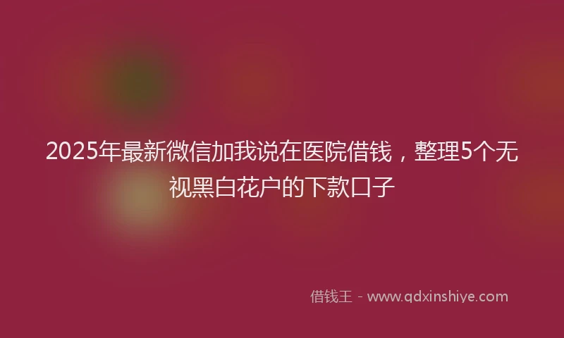 2025年最新微信加我说在医院借钱，整理5个无视黑白花户的下款口子