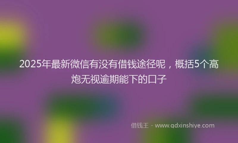 2025年最新微信有没有借钱途径呢，概括5个高炮无视逾期能下的口子