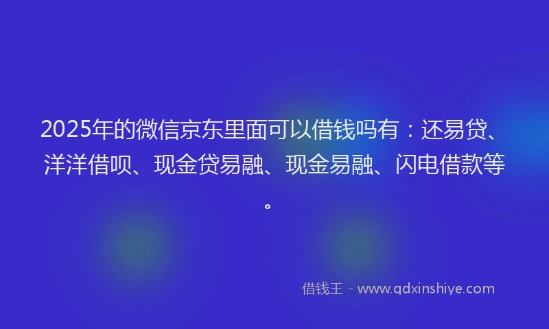 2025年的微信京东里面可以借钱吗有：还易贷、洋洋借呗、现金贷易融、现金易融、闪电借款等。