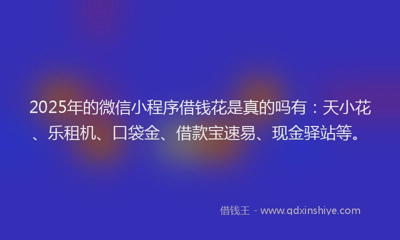 2025年的微信小程序借钱花是真的吗有：天小花、乐租机、口袋金、借款宝速易、现金驿站等。