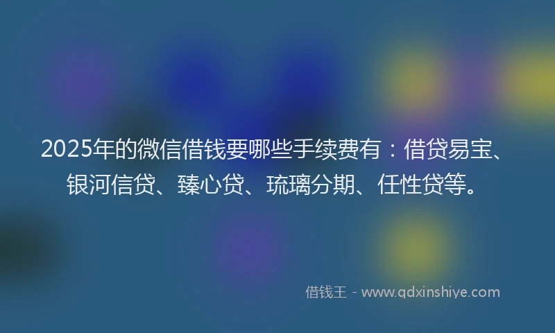2025年的微信借钱要哪些手续费有：借贷易宝、银河信贷、臻心贷、琉璃分期、任性贷等。