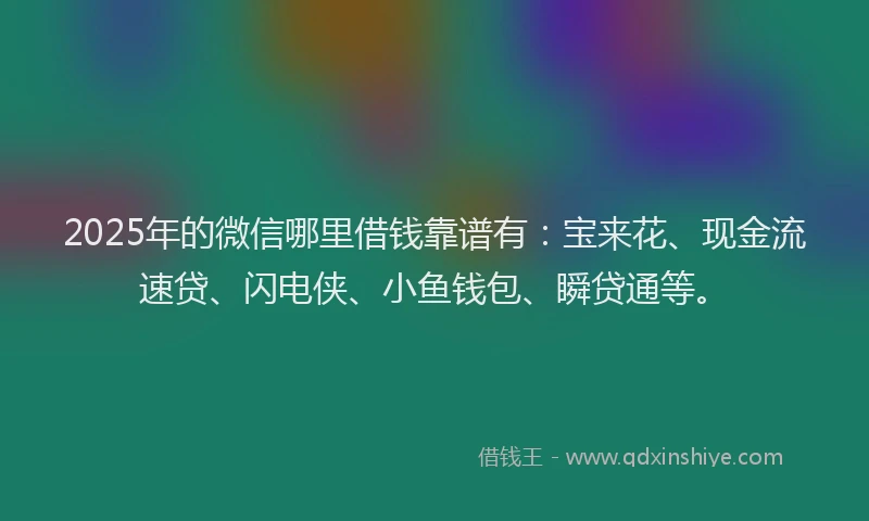 2025年的微信哪里借钱靠谱有：宝来花、现金流速贷、闪电侠、小鱼钱包、瞬贷通等。