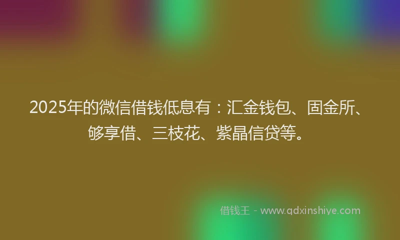 2025年的微信借钱低息有：汇金钱包、固金所、够享借、三枝花、紫晶信贷等。