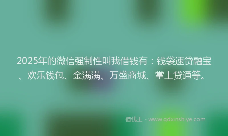 2025年的微信强制性叫我借钱有：钱袋速贷融宝、欢乐钱包、金满满、万盛商城、掌上贷通等。