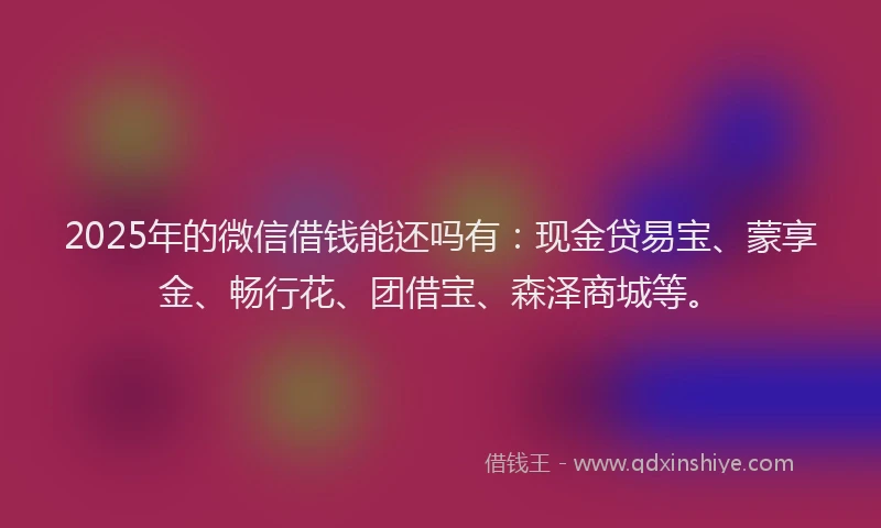 2025年的微信借钱能还吗有：现金贷易宝、蒙享金、畅行花、团借宝、森泽商城等。