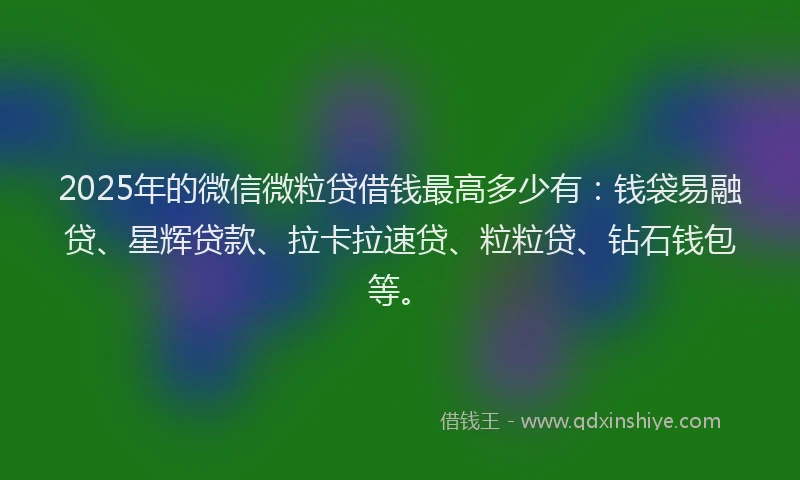 2025年的微信微粒贷借钱最高多少有：钱袋易融贷、星辉贷款、拉卡拉速贷、粒粒贷、钻石钱包等。