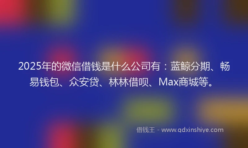 2025年的微信借钱是什么公司有：蓝鲸分期、畅易钱包、众安贷、林林借呗、Max商城等。