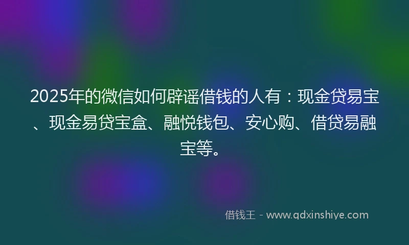 2025年的微信如何辟谣借钱的人有：现金贷易宝、现金易贷宝盒、融悦钱包、安心购、借贷易融宝等。