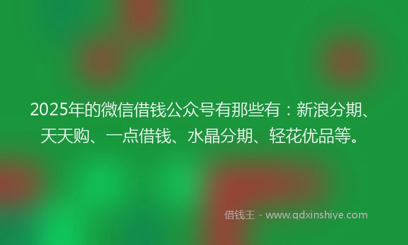 2025年的微信借钱公众号有那些有：新浪分期、天天购、一点借钱、水晶分期、轻花优品等。
