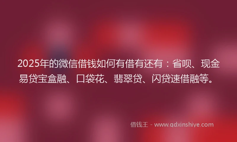 2025年的微信借钱如何有借有还有：省呗、现金易贷宝盒融、口袋花、翡翠贷、闪贷速借融等。