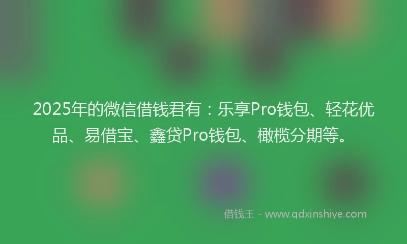 2025年的微信借钱君有：乐享Pro钱包、轻花优品、易借宝、鑫贷Pro钱包、橄榄分期等。