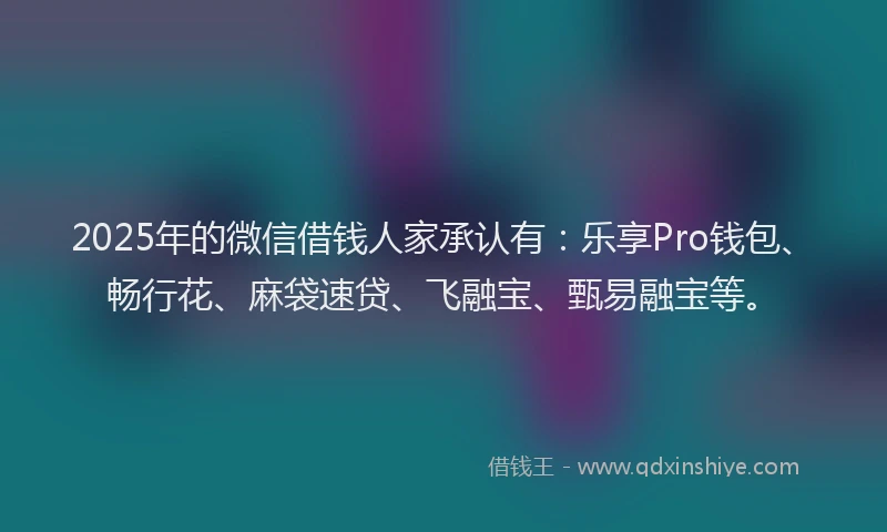 2025年的微信借钱人家承认有：乐享Pro钱包、畅行花、麻袋速贷、飞融宝、甄易融宝等。