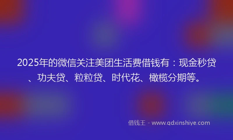 2025年的微信关注美团生活费借钱有：现金秒贷、功夫贷、粒粒贷、时代花、橄榄分期等。