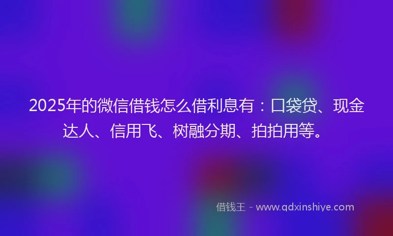2025年的微信借钱怎么借利息有：口袋贷、现金达人、信用飞、树融分期、拍拍用等。