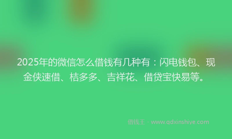 2025年的微信怎么借钱有几种有：闪电钱包、现金侠速借、桔多多、吉祥花、借贷宝快易等。