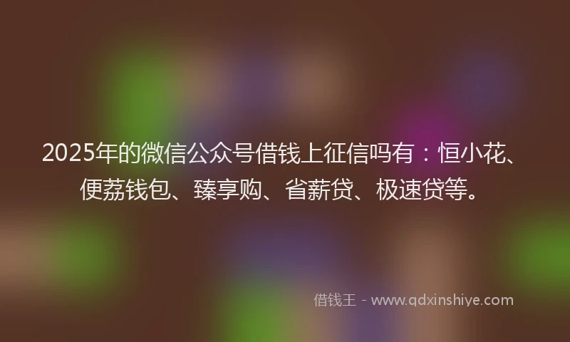 2025年的微信公众号借钱上征信吗有：恒小花、便荔钱包、臻享购、省薪贷、极速贷等。