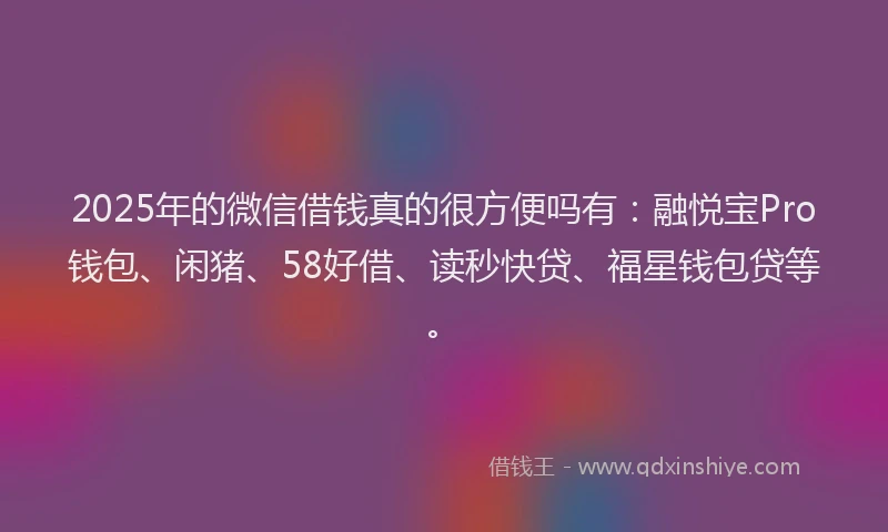 2025年的微信借钱真的很方便吗有：融悦宝Pro钱包、闲猪、58好借、读秒快贷、福星钱包贷等。