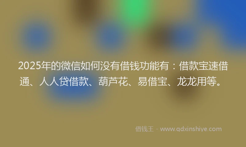 2025年的微信如何没有借钱功能有：借款宝速借通、人人贷借款、葫芦花、易借宝、龙龙用等。
