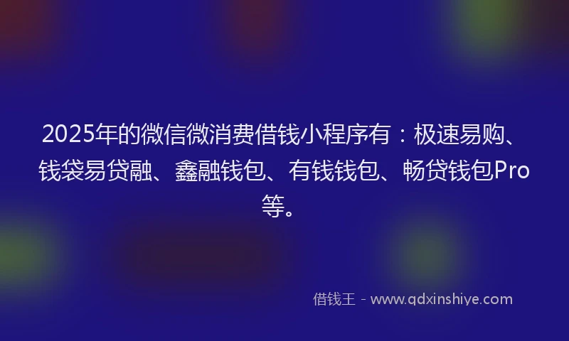 2025年的微信微消费借钱小程序有：极速易购、钱袋易贷融、鑫融钱包、有钱钱包、畅贷钱包Pro等。