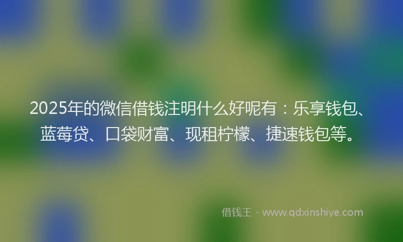 2025年的微信借钱注明什么好呢有：乐享钱包、蓝莓贷、口袋财富、现租柠檬、捷速钱包等。