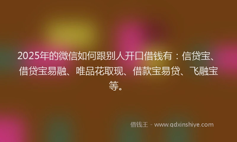 2025年的微信如何跟别人开口借钱有：信贷宝、借贷宝易融、唯品花取现、借款宝易贷、飞融宝等。