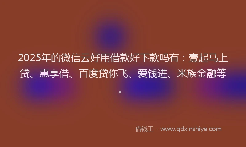2025年的微信云好用借款好下款吗有：壹起马上贷、惠享借、百度贷你飞、爱钱进、米族金融等。